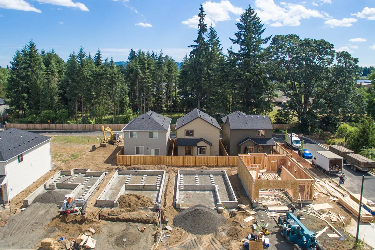 construction photo of aerial home building progress